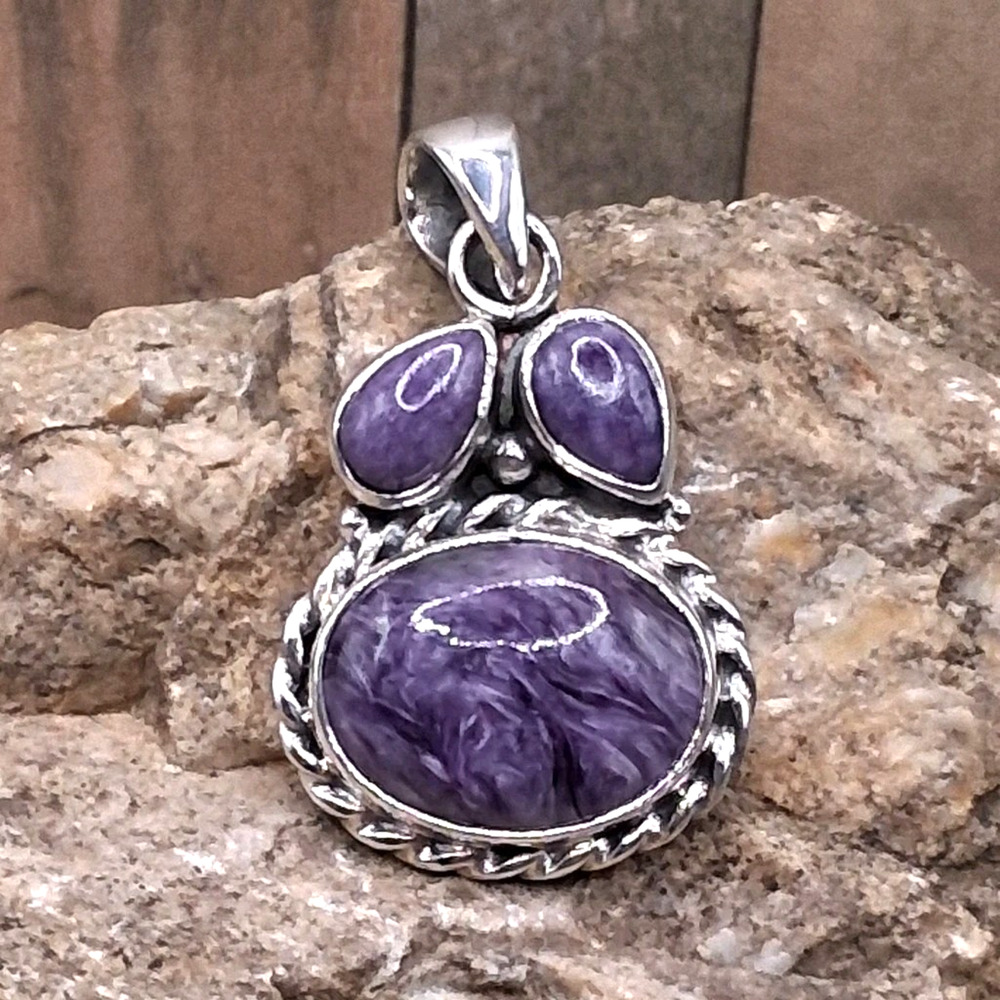Southwestern Style Charorite Pendant Purple Cluster Sterling Silver